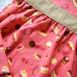 【100-120】キッズエプロン・三角巾セット　スウィーツケーキ　ピンク　女の子用ギャザーエプロン 子供エプロン 5枚目の画像