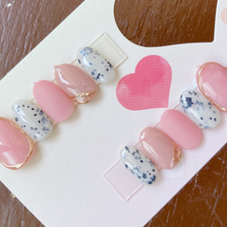 218》ダルメシアン柄 ピンク くすみカラー ぷっくり ネイルチップ 秋