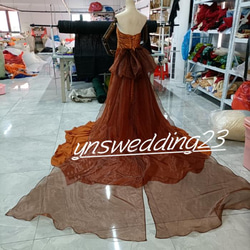 結婚式ドレス テラコッタ色 カラードレス トレーン オーダーメイド可能 3枚目の画像