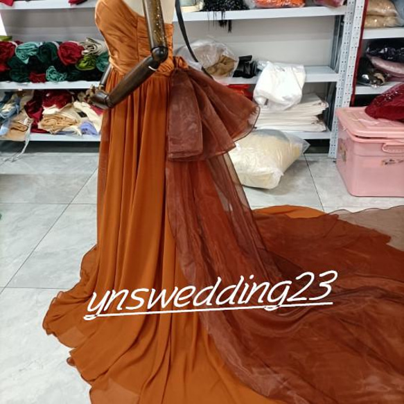 結婚式ドレス テラコッタ色 カラードレス トレーン オーダーメイド可能 6枚目の画像