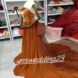 結婚式ドレス テラコッタ色 カラードレス トレーン オーダーメイド可能 5枚目の画像