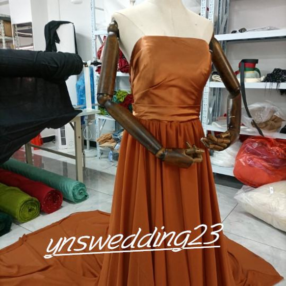 結婚式ドレス テラコッタ色 カラードレス トレーン オーダーメイド可能 8枚目の画像