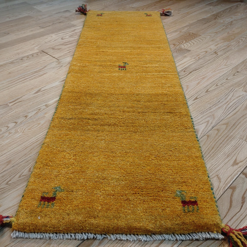 完売】ペルシャ ギャッベ ミニランナー 132x40 黄金色 黄色 カーペット