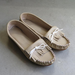 再販限定】年中使える！大人のきれいめ本革モカシンシューズ／ベージュ