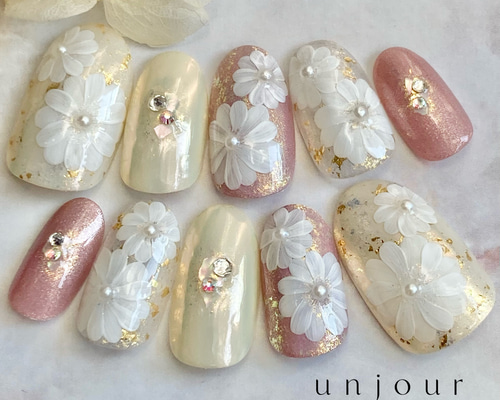 【No.015】ネイルチップ♡成人式・和柄・前撮り・お花【ロング料金込】 No.015】ネイルチップ♡成人式・和柄・前撮り・お花【ロング料金込】