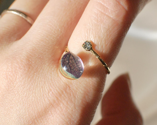 花びらの雫フォークリング 紫・翠色あじさい 指輪 指輪・リング HaruE