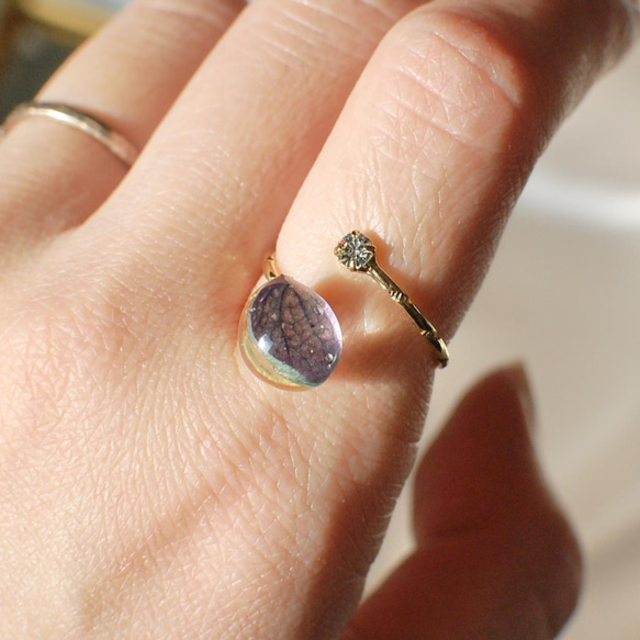 花びらの雫フォークリング 紫・翠色あじさい 指輪 指輪・リング HaruE