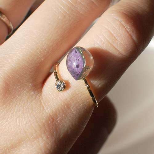 花びらの雫フォークリング 紫・翠色あじさい 指輪 指輪・リング HaruE