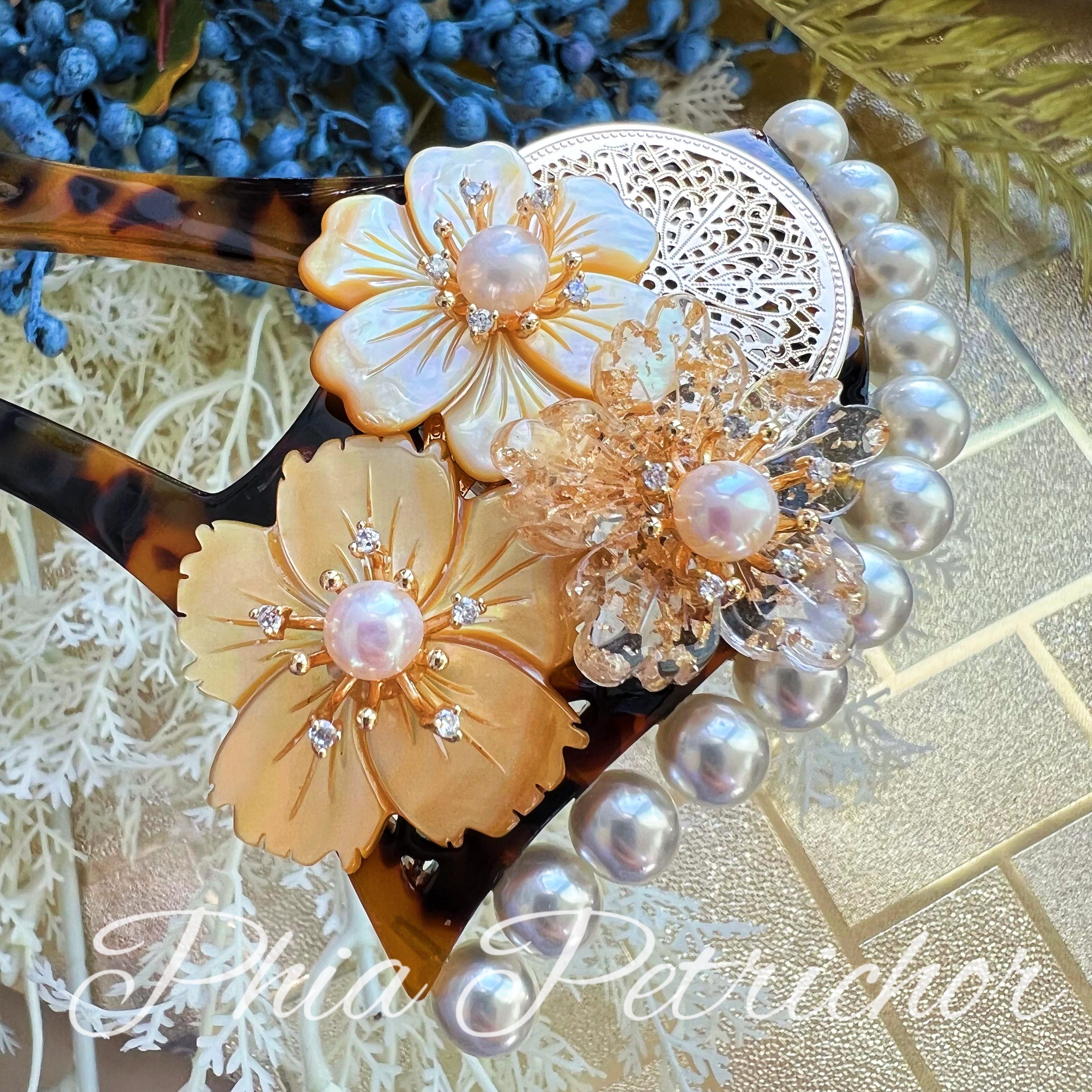 お正月 簪 和 K24GP 桜 かんざし バチ型  パール 簪 着物 髪飾り 留袖 着物 成人式 結婚式 卒業式