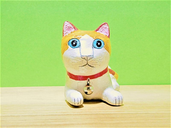 取り置き中　Popcorn   他3枚　小作品　猫の絵 茶色と白の猫（中）置物＃118（紙粘土と新聞紙） その他置物