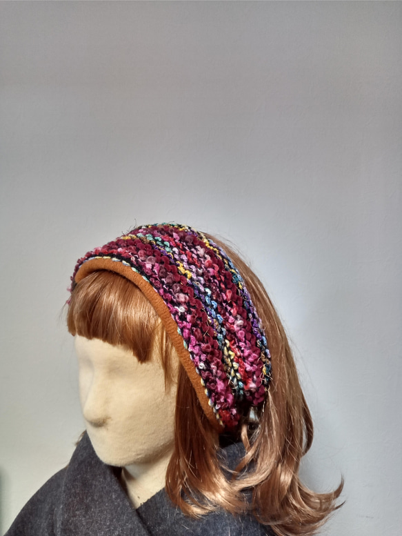 織りヤーンヘアバンド　　秋冬用　レッド 1枚目の画像
