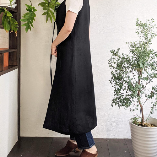 A.Nene✿ノースリーブ・割烹着 /2WAYエプロン/国産リネン/OLIVE