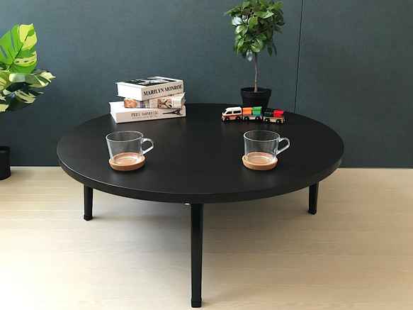 送料無料】 ローテーブル 丸形 90cm パイン こげ茶 折りたたみ脚 ロー 