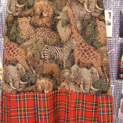 Animal Safari 圖案 Gobelin Weave x Tartan Check 喇叭長連衣裙 第7張的照片