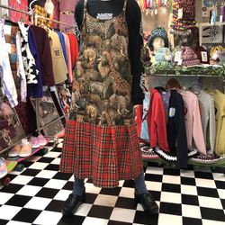 Animal Safari 圖案 Gobelin Weave x Tartan Check 喇叭長連衣裙 第2張的照片