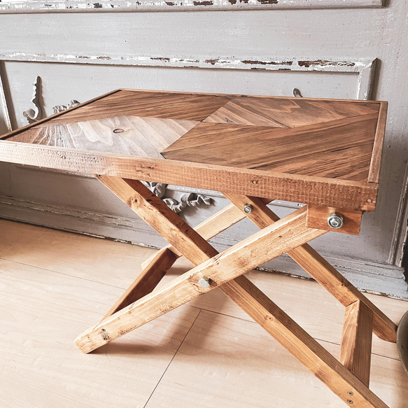 折りたたみヘリンボーンテーブル　折り畳み　折畳み　サイドテーブル　ローテーブル　キャンプギア 1枚目の画像