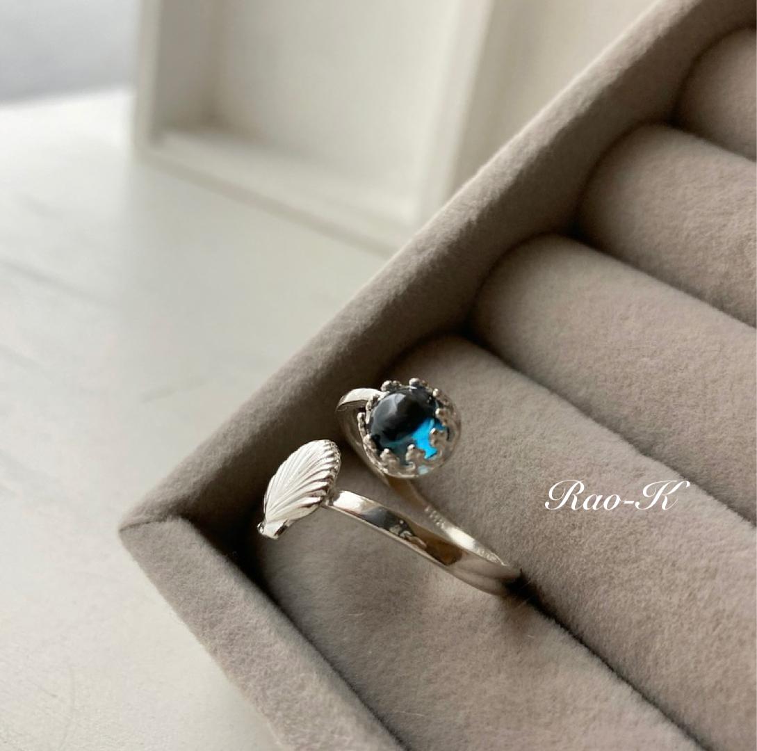 ✨silver925シェルのアンティーク調リング〜ロンドンブルートパーズ