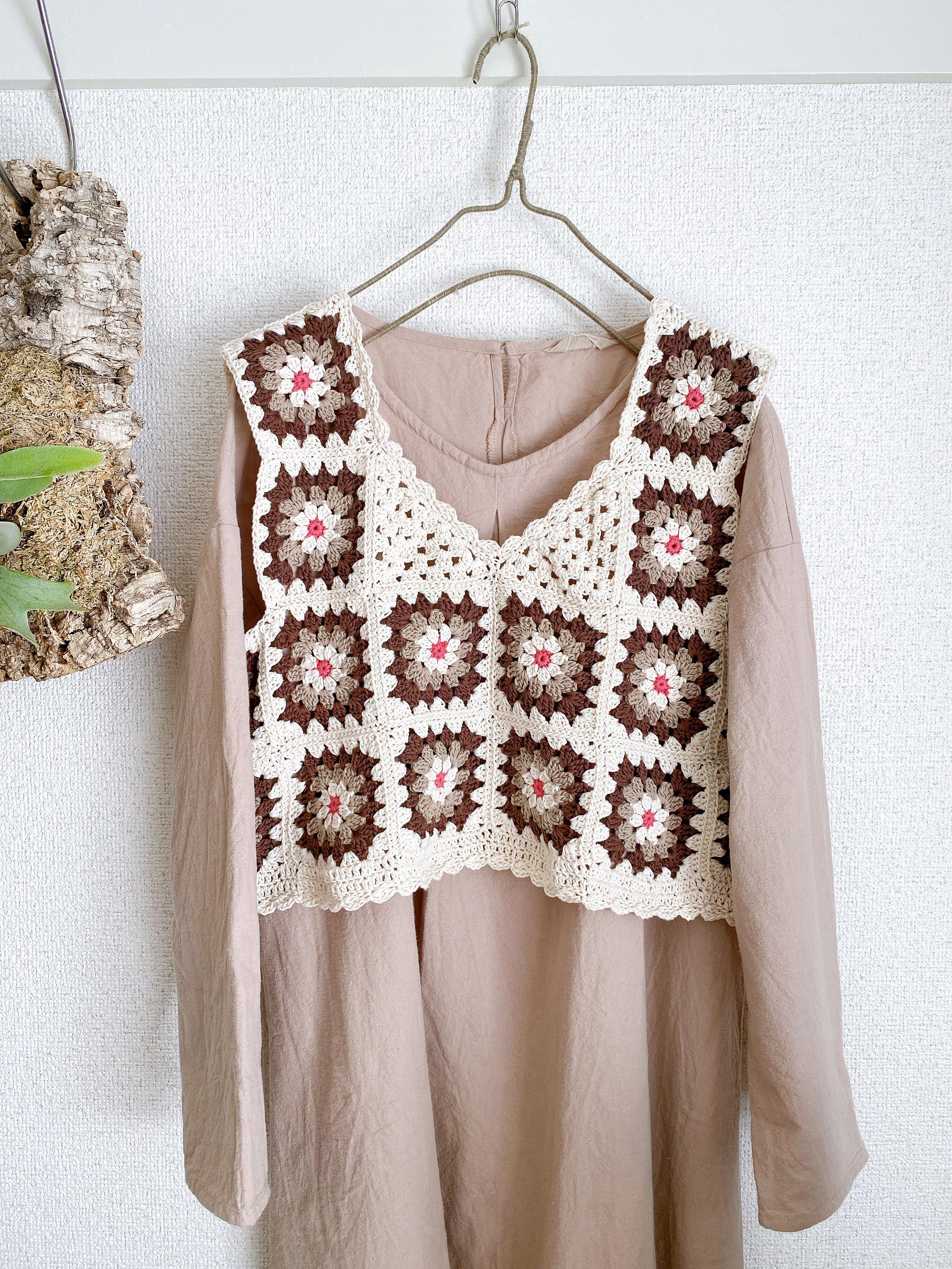 vintage クロシェ編み ニットベスト グラニースクエア ハンドメイド