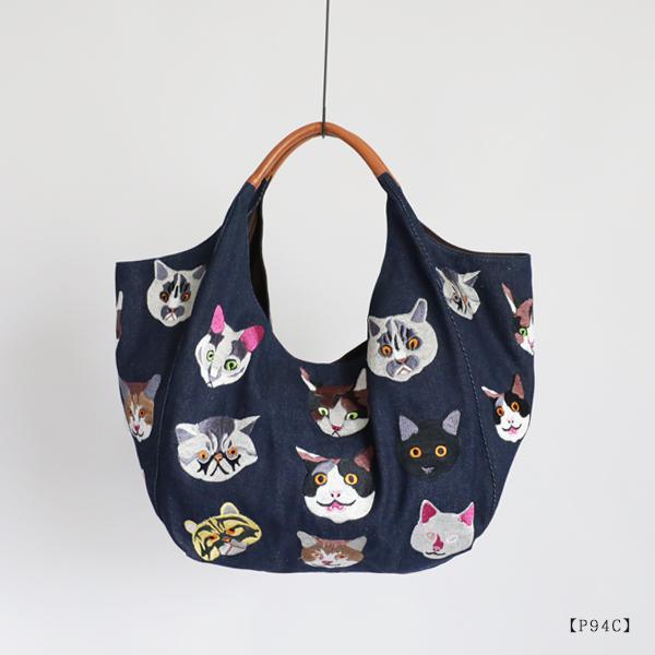 ag_121刺繍 anvai オリジナル 刺繍 色どり猫 トートバッグ インディゴ  