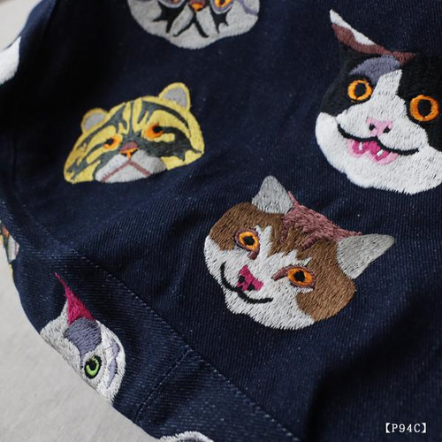 ag_121刺繍 anvai オリジナル 刺繍 色どり猫 トートバッグ インディゴ  