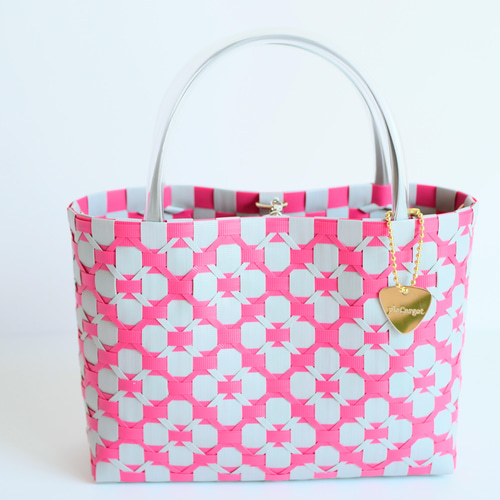 花柄ビビッドピンク×グレーS 2WAYプラカゴバッグ プラカゴ かご 花柄ビビッドピンク×グレーS 2WAYプラカゴバッグ プラカゴ かご