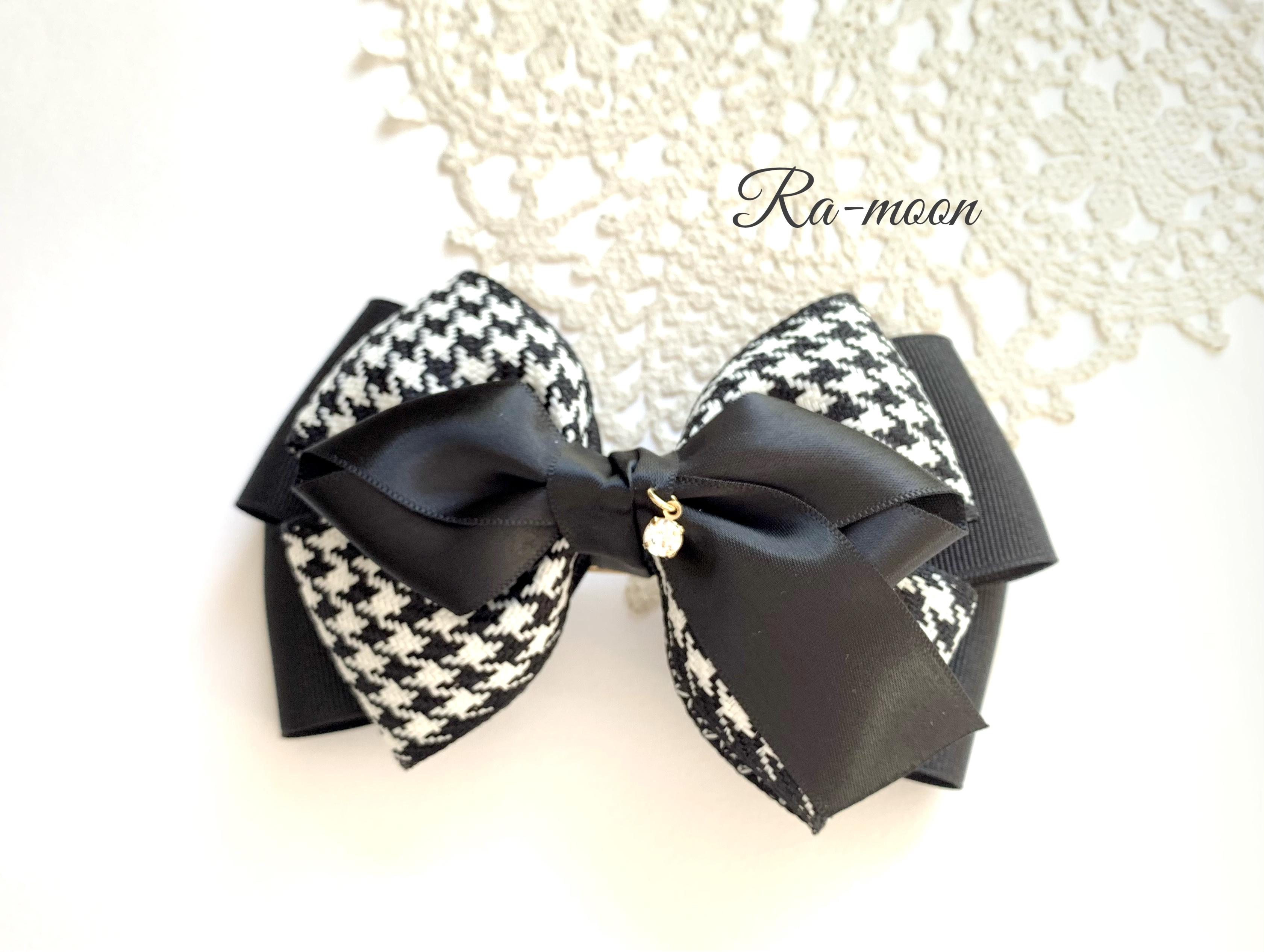リボン　ヘアゴム♡Canon～カノン～♡千鳥柄ブラック♡ハンドメイド