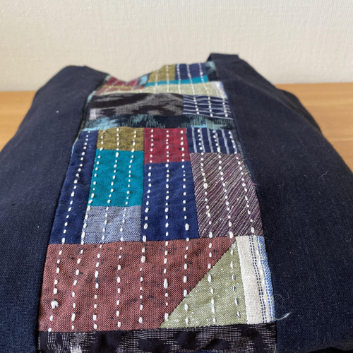 絣に刺し子のパッチワークバッグ　ハンドメイド 暮らしの手仕事 古布のパッチワークバッグを作る #6 刺し子の