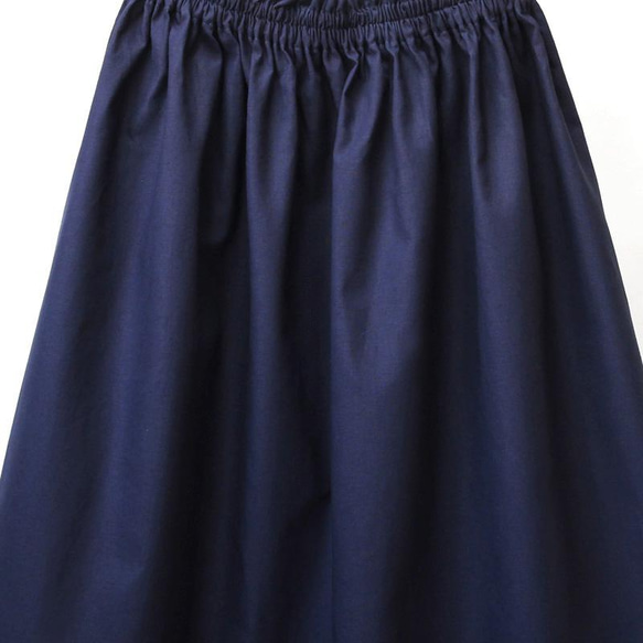 コットンリネン ギャザースカート（ネイビー）リネン 麻 ロング マキシ ポケット 5枚目の画像