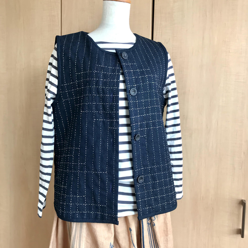 古布 半纏リメイクベスト② 消防半纏リメイク ベスト 昭和レトロ