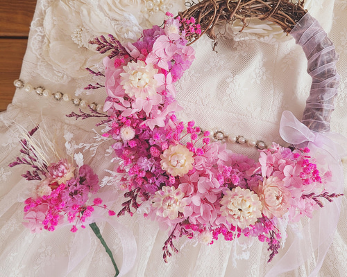 〜❇︎〜春待ちドライフラワーリースブーケブートニアブライダルブーケ〜❇︎〜 ドライフラワーリースブーケとブートニア～春の雪 ブーケ fumi 通販