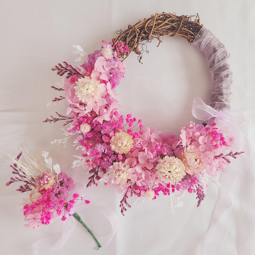 ドライフラワーリースブーケとブートニア～春の雪 ブーケ fumi 通販