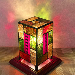 ミニあんどんランプ・薄紫 ステンドグラスランプ 行燈 行灯