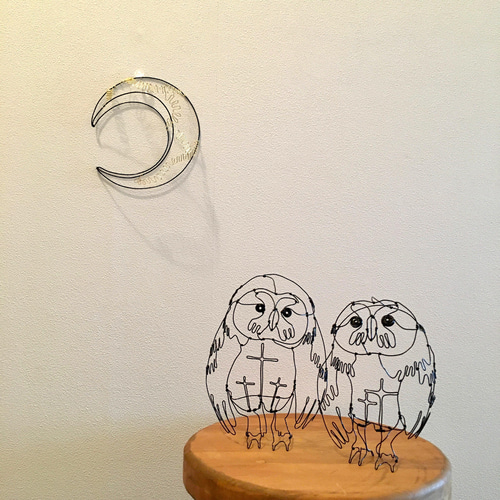 ワイヤーアート ワイヤークラフト 月夜のふくろう 立体・オブジェ 玄米  