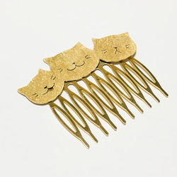 【再販!】猫団子三兄弟 ヘアコーム 真鍮アクセサリー /シンプルな猫アクセサリー 2枚目の画像