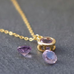 生日石「紫水晶」二月生日石 K18 金色飾面天然石項鍊 第5張的照片