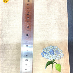 リネン手刺繍ハンカチ「紫陽花」30cm×30cm 5枚目の画像