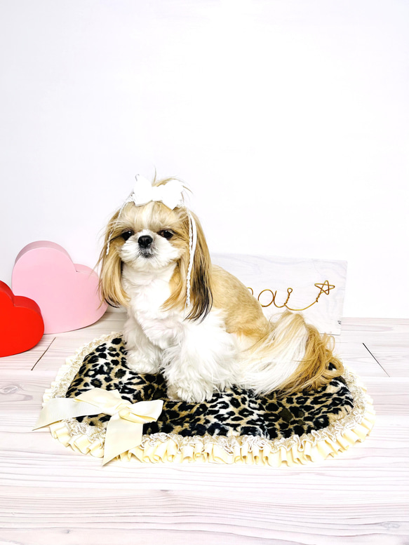 カフェマットレオパード柄 フリル リボン付き アニマル柄 ペットマット