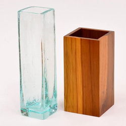 木製 チークウッド バリガラス フラワーベース 一輪挿し 花瓶  生花 ドライフラワー カフェ インテリア G-0172 3枚目の画像