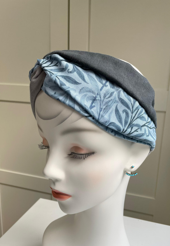 William Morris 設計面料⭐️柳樹蝴蝶結藍⭐️頭巾髮帶 第4張的照片