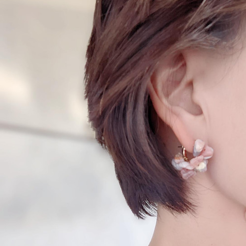Pink AGATE ピンクボツワナアゲートフープピアスorイヤリング
