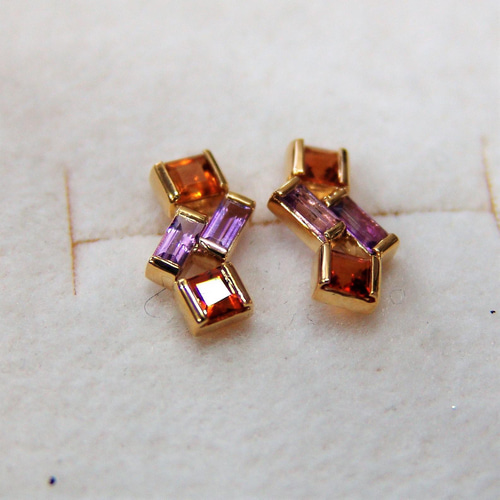 k18ゴールド シトリン・アメジストピアス y811 ピアス（スタッド・一粒  