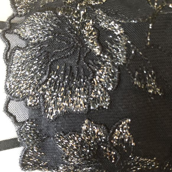 ラスト256不織布マスクカバー　黒キラキラ✨ラメ入り刺繍チュールレース肌面✨高級シルク 7枚目の画像