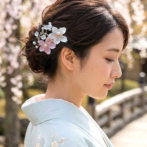 桜 お花の色と金具パーツが選べます 桜の髪飾り ヘアコーム ヘア