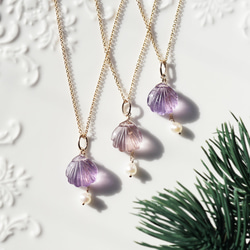 紫水晶和淡水珍珠貝殼項鍊 - 阿芙羅狄蒂 第5張的照片