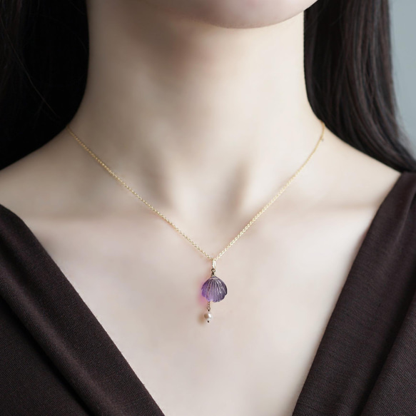 紫水晶和淡水珍珠貝殼項鍊 - 阿芙羅狄蒂 第3張的照片