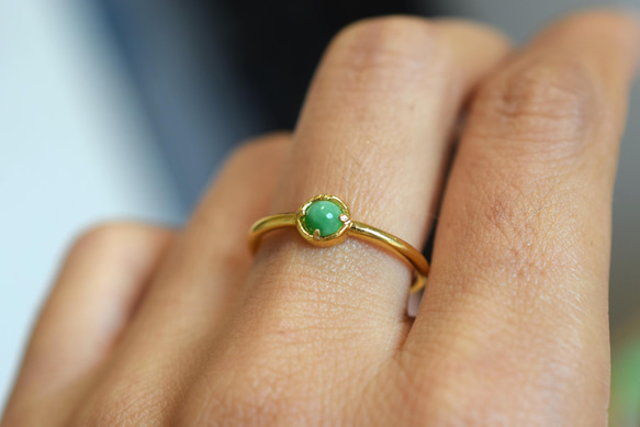 D179 ミャンマー産 天然 緑 A貨 本翡翠 硬玉 シンプル リング 指輪 フリーサイズ 銅 アレルギー対応 8枚目の画像