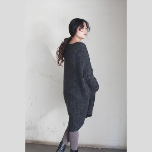 お取り寄せ】つつむ 手編みモヘアロングカーディガン○ブラック