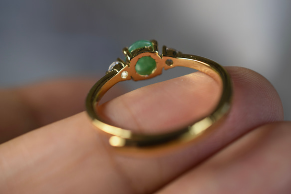 CR69 一点物 ミャンマー産 天然 緑 A貨 本翡翠 硬玉 シンプル リング 指輪 フリーサイズ 銅 アレルギー対応 5枚目の画像