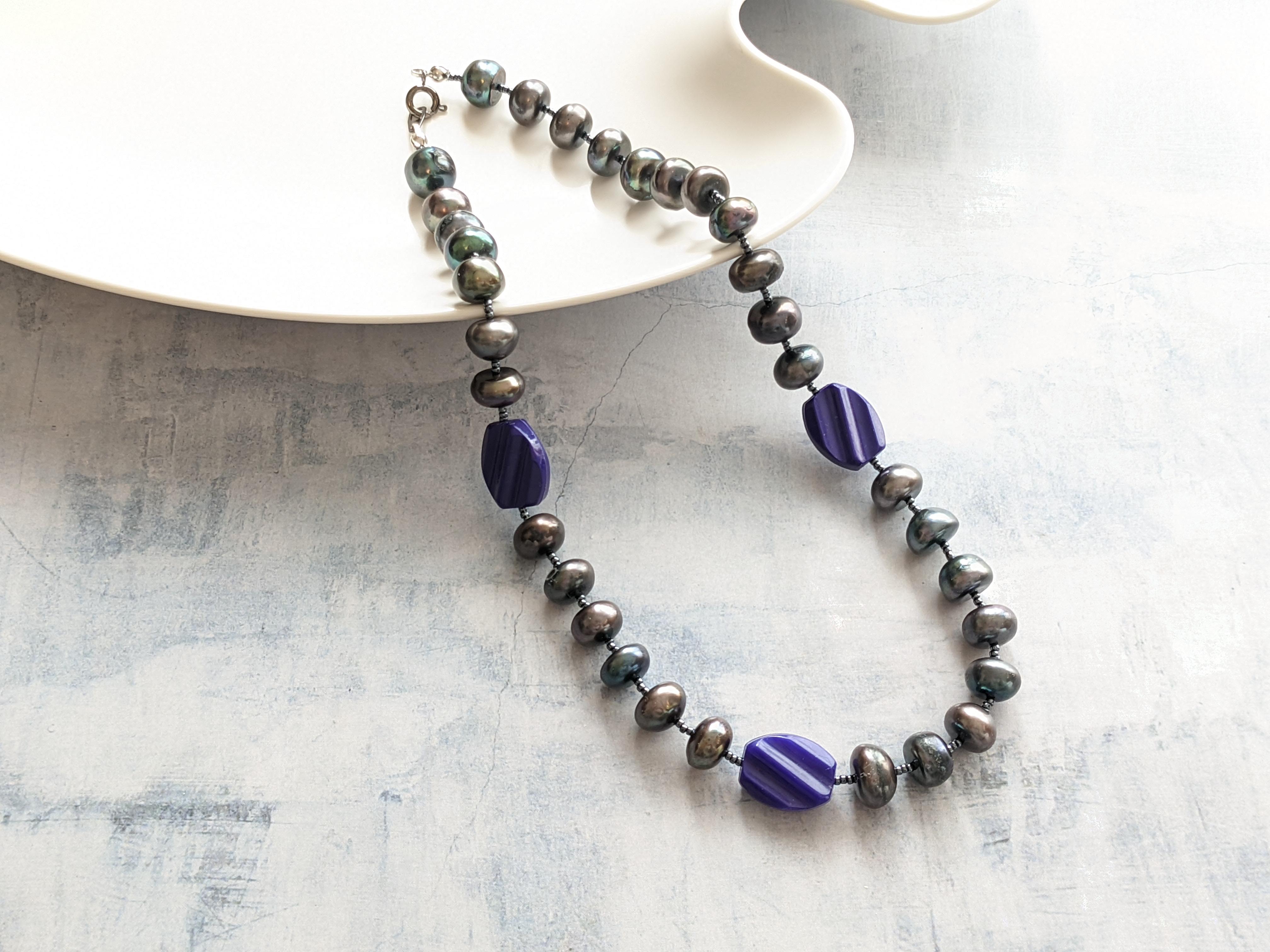 淡水パールとヴィンテージパーツのネックレス