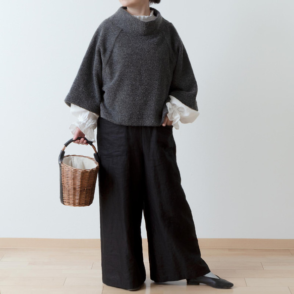 タックフリル衿が上品＊セレモニーにも＊バックくるみ釦ギャザースリーブリネンブラウス/オフホワイト なし